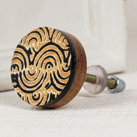 Brown and Black Wooden Round Cabinet Knobs